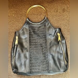 INC International Concepts Black Satchel Gold Hardware